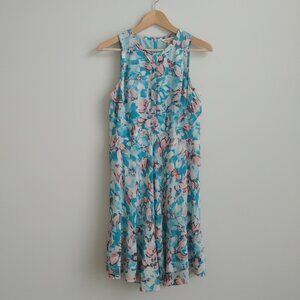 Rebecca Taylor 100% silk blue pink floral sleeveless dress size 4 snap front
